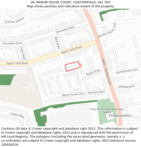 28, MANOR HOUSE COURT, CHESTERFIELD, S41 7GX: Location map and indicative extent of plot