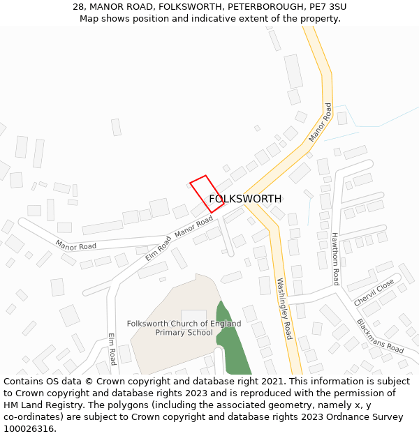 28, MANOR ROAD, FOLKSWORTH, PETERBOROUGH, PE7 3SU: Location map and indicative extent of plot