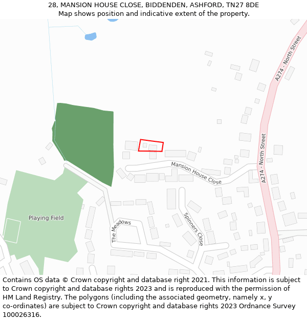 28, MANSION HOUSE CLOSE, BIDDENDEN, ASHFORD, TN27 8DE: Location map and indicative extent of plot