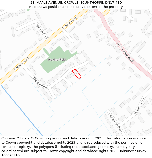 28, MAPLE AVENUE, CROWLE, SCUNTHORPE, DN17 4ED: Location map and indicative extent of plot