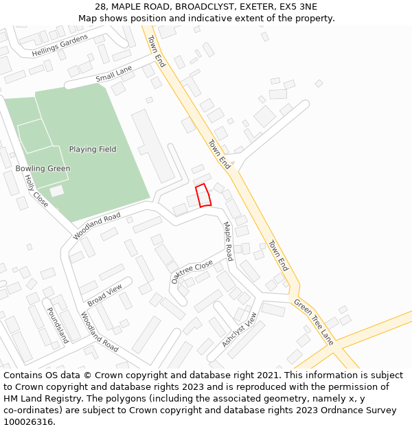 28, MAPLE ROAD, BROADCLYST, EXETER, EX5 3NE: Location map and indicative extent of plot