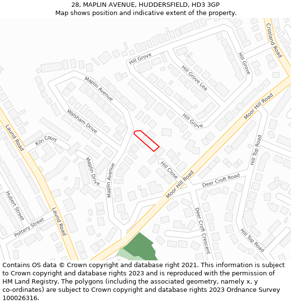 28, MAPLIN AVENUE, HUDDERSFIELD, HD3 3GP: Location map and indicative extent of plot