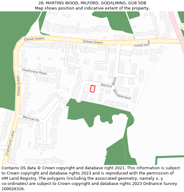 28, MARTINS WOOD, MILFORD, GODALMING, GU8 5DB: Location map and indicative extent of plot