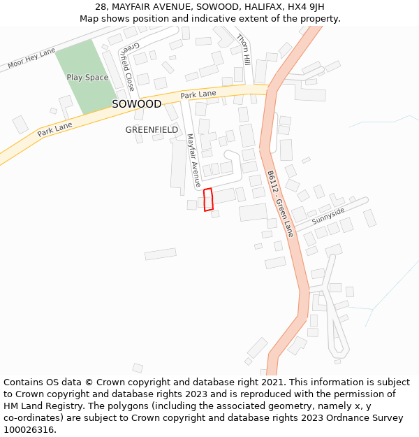 28, MAYFAIR AVENUE, SOWOOD, HALIFAX, HX4 9JH: Location map and indicative extent of plot