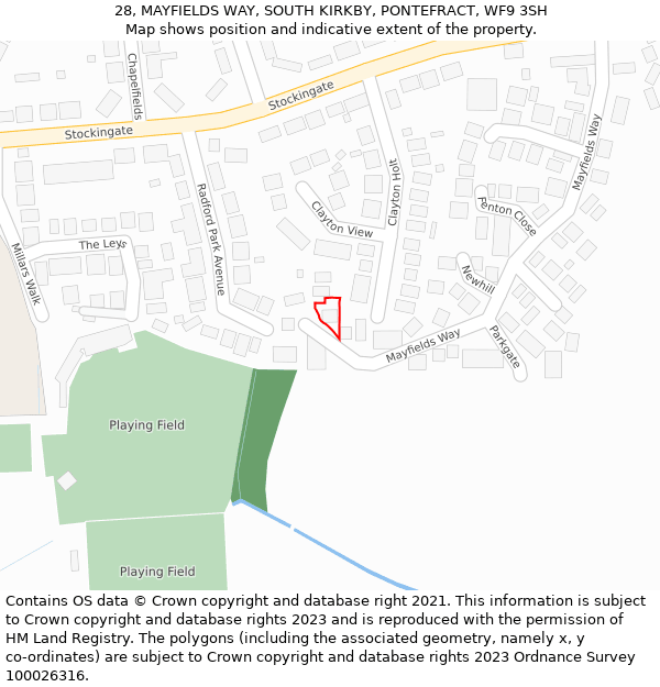 28, MAYFIELDS WAY, SOUTH KIRKBY, PONTEFRACT, WF9 3SH: Location map and indicative extent of plot
