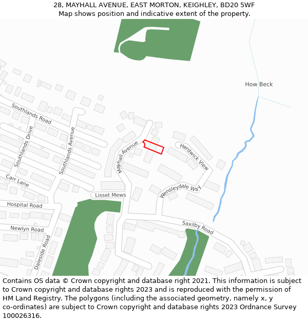 28, MAYHALL AVENUE, EAST MORTON, KEIGHLEY, BD20 5WF: Location map and indicative extent of plot