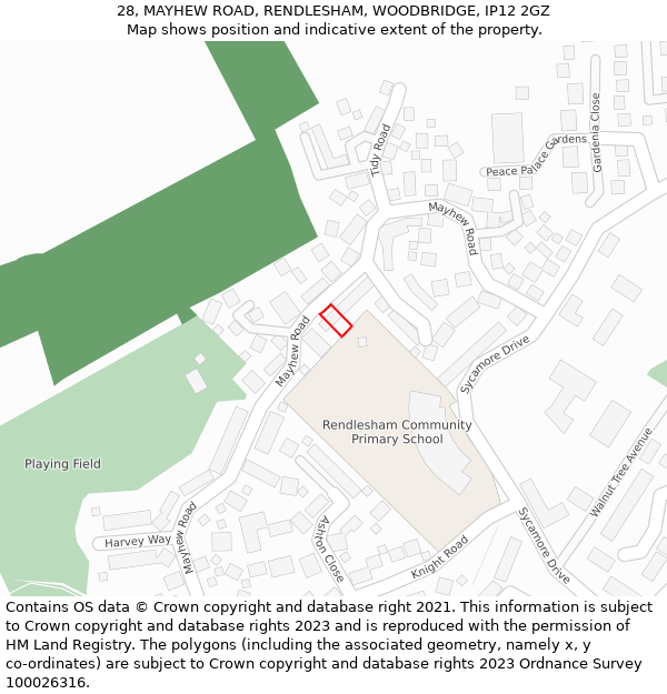 28, MAYHEW ROAD, RENDLESHAM, WOODBRIDGE, IP12 2GZ: Location map and indicative extent of plot