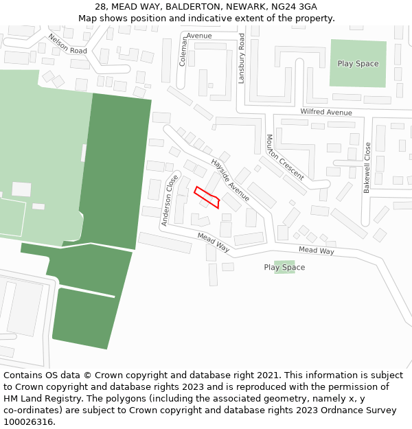 28, MEAD WAY, BALDERTON, NEWARK, NG24 3GA: Location map and indicative extent of plot