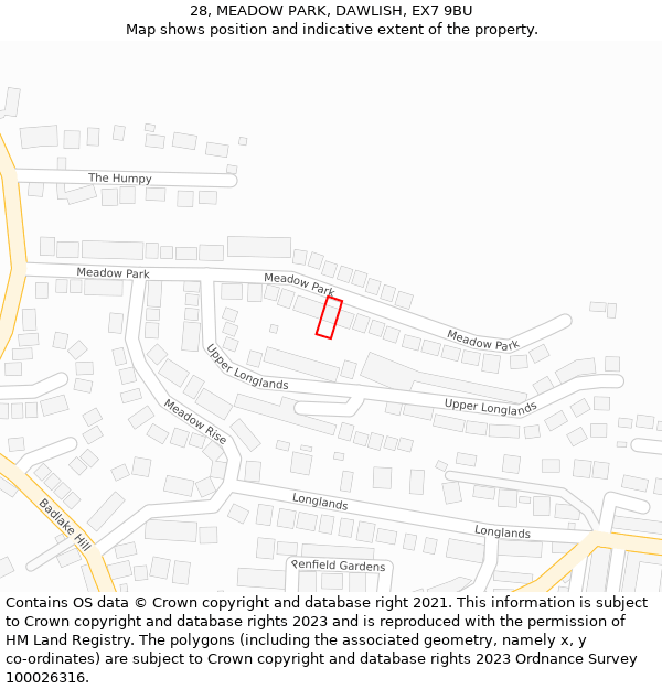 28, MEADOW PARK, DAWLISH, EX7 9BU: Location map and indicative extent of plot