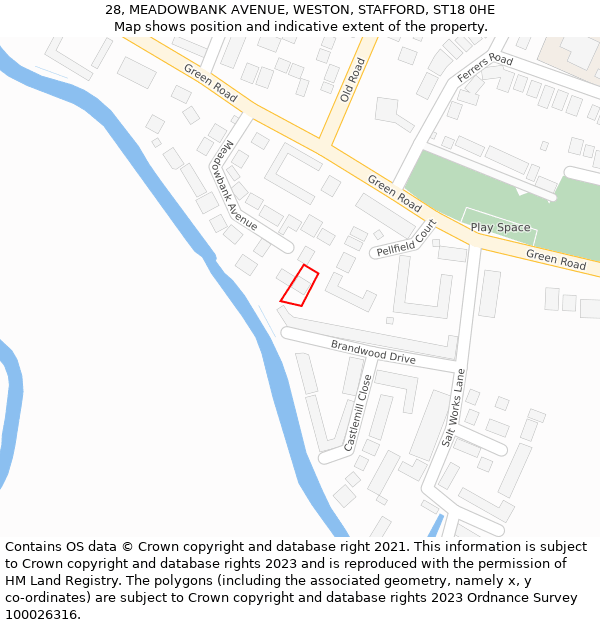 28, MEADOWBANK AVENUE, WESTON, STAFFORD, ST18 0HE: Location map and indicative extent of plot