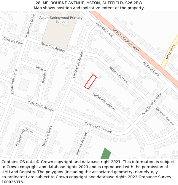 28, MELBOURNE AVENUE, ASTON, SHEFFIELD, S26 2BW: Location map and indicative extent of plot