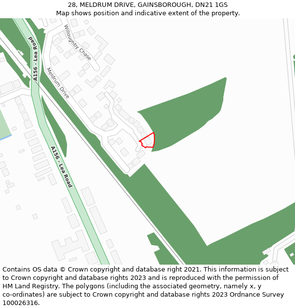 28, MELDRUM DRIVE, GAINSBOROUGH, DN21 1GS: Location map and indicative extent of plot