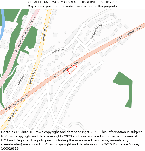 28, MELTHAM ROAD, MARSDEN, HUDDERSFIELD, HD7 6JZ: Location map and indicative extent of plot