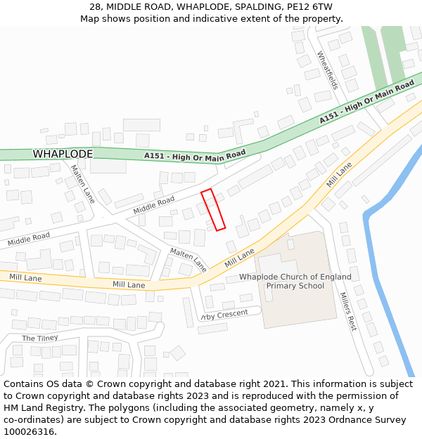 28, MIDDLE ROAD, WHAPLODE, SPALDING, PE12 6TW: Location map and indicative extent of plot