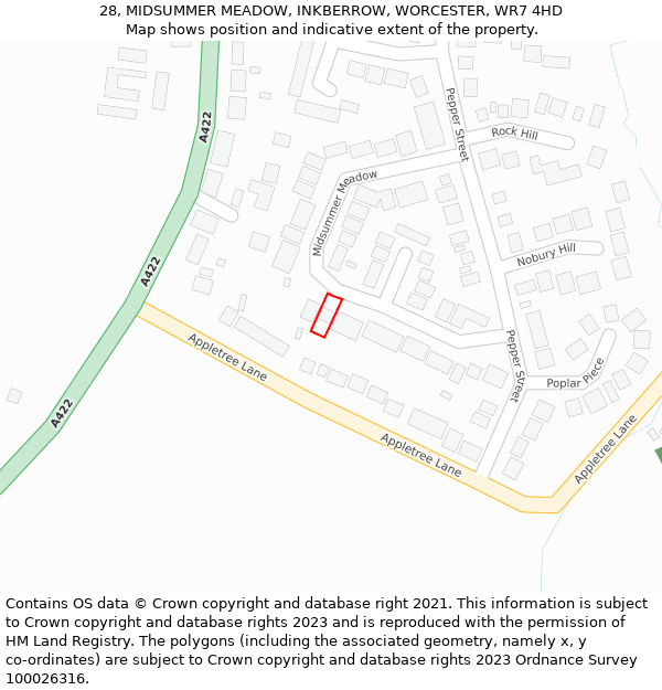 28, MIDSUMMER MEADOW, INKBERROW, WORCESTER, WR7 4HD: Location map and indicative extent of plot