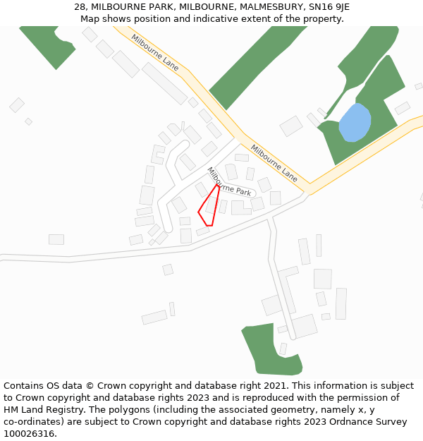 28, MILBOURNE PARK, MILBOURNE, MALMESBURY, SN16 9JE: Location map and indicative extent of plot