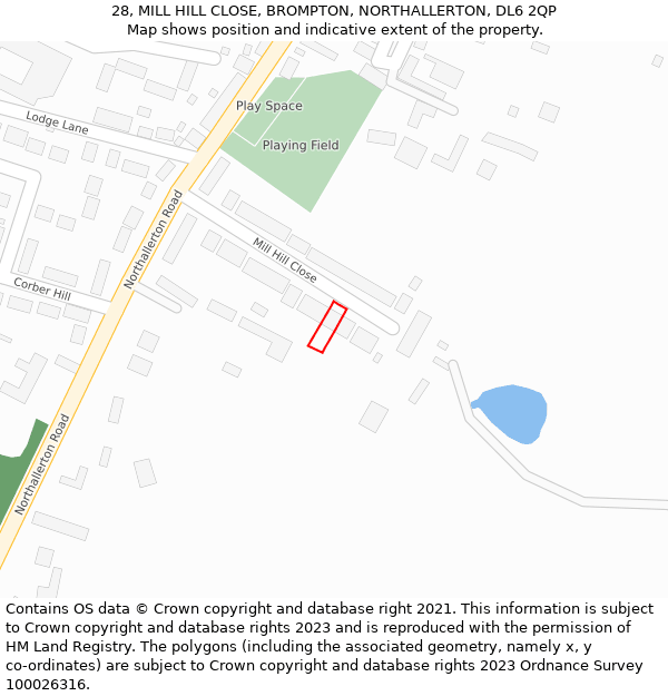 28, MILL HILL CLOSE, BROMPTON, NORTHALLERTON, DL6 2QP: Location map and indicative extent of plot