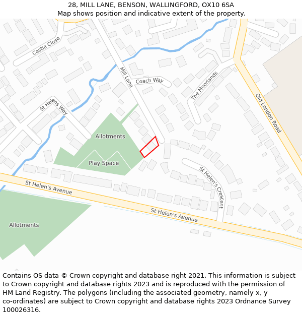 28, MILL LANE, BENSON, WALLINGFORD, OX10 6SA: Location map and indicative extent of plot