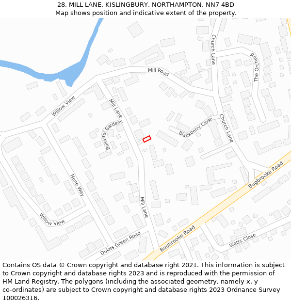 28, MILL LANE, KISLINGBURY, NORTHAMPTON, NN7 4BD: Location map and indicative extent of plot