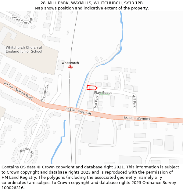 28, MILL PARK, WAYMILLS, WHITCHURCH, SY13 1PB: Location map and indicative extent of plot