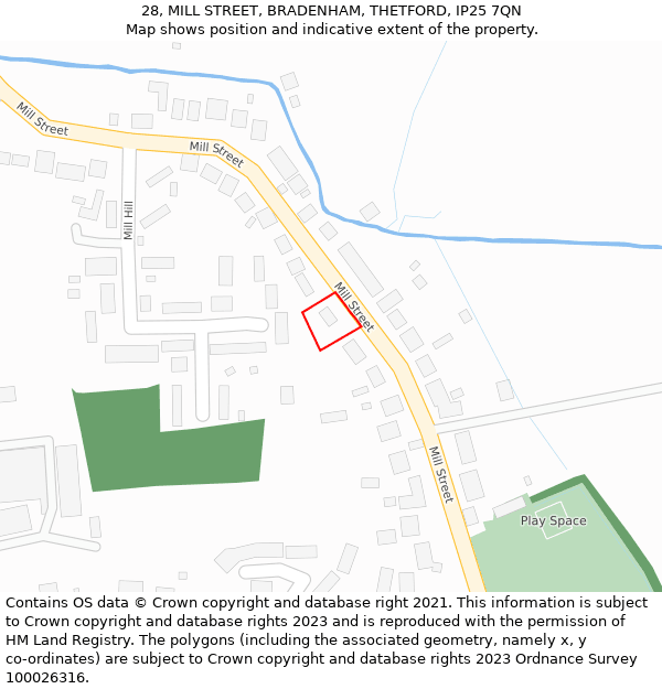 28, MILL STREET, BRADENHAM, THETFORD, IP25 7QN: Location map and indicative extent of plot
