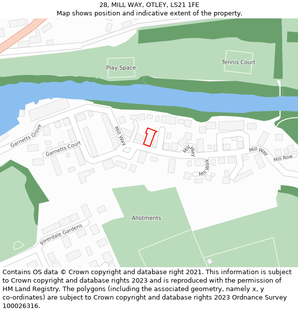 28, MILL WAY, OTLEY, LS21 1FE: Location map and indicative extent of plot