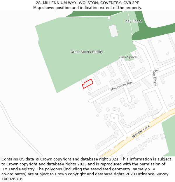 28, MILLENNIUM WAY, WOLSTON, COVENTRY, CV8 3PE: Location map and indicative extent of plot