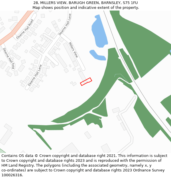 28, MILLERS VIEW, BARUGH GREEN, BARNSLEY, S75 1FU: Location map and indicative extent of plot