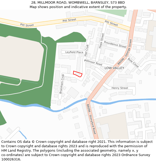 28, MILLMOOR ROAD, WOMBWELL, BARNSLEY, S73 8BD: Location map and indicative extent of plot