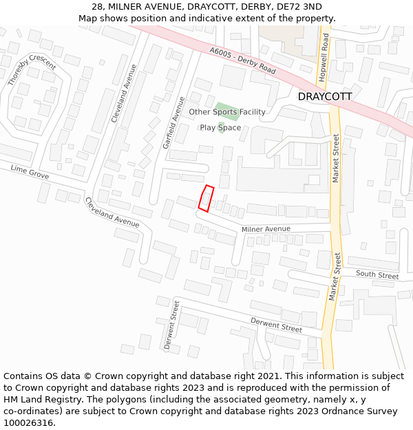 28, MILNER AVENUE, DRAYCOTT, DERBY, DE72 3ND: Location map and indicative extent of plot