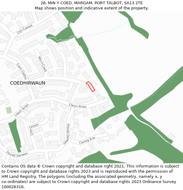 28, MIN Y COED, MARGAM, PORT TALBOT, SA13 2TE: Location map and indicative extent of plot