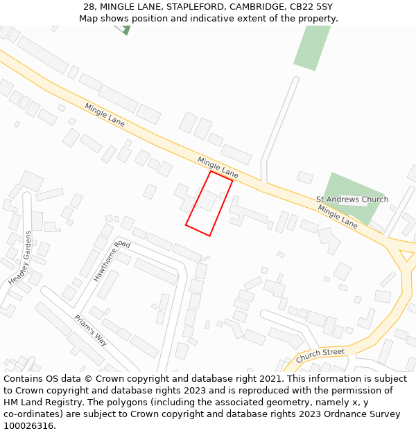 28, MINGLE LANE, STAPLEFORD, CAMBRIDGE, CB22 5SY: Location map and indicative extent of plot