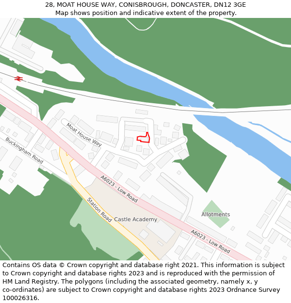 28, MOAT HOUSE WAY, CONISBROUGH, DONCASTER, DN12 3GE: Location map and indicative extent of plot