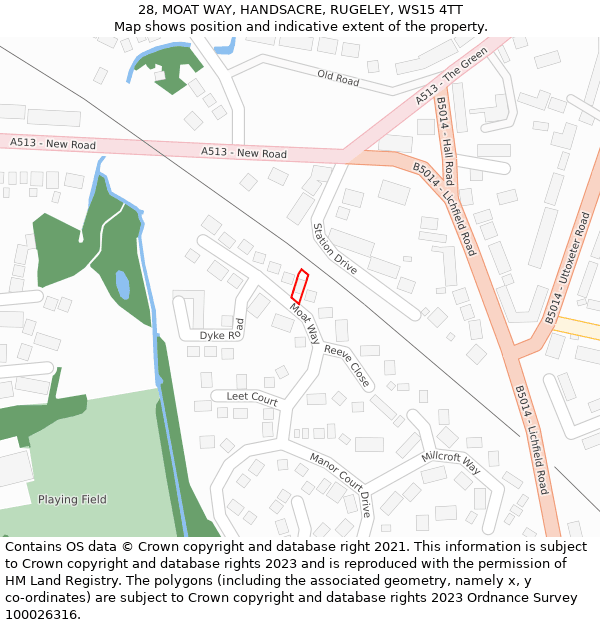 28, MOAT WAY, HANDSACRE, RUGELEY, WS15 4TT: Location map and indicative extent of plot
