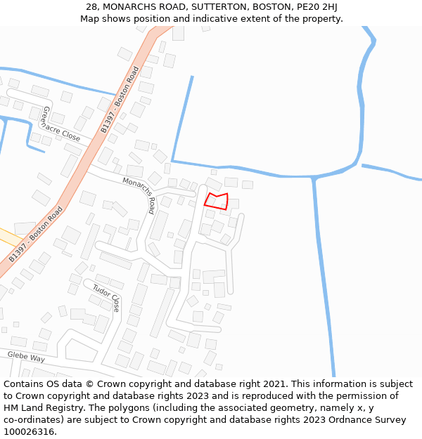 28, MONARCHS ROAD, SUTTERTON, BOSTON, PE20 2HJ: Location map and indicative extent of plot
