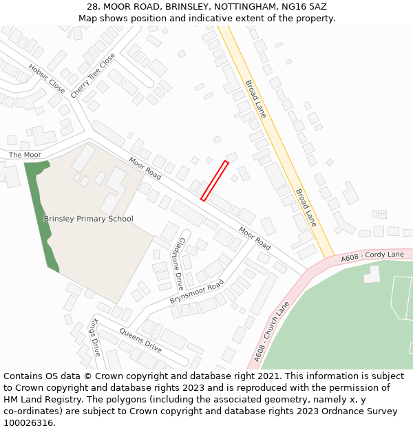 28, MOOR ROAD, BRINSLEY, NOTTINGHAM, NG16 5AZ: Location map and indicative extent of plot