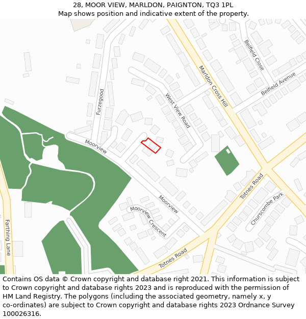 28, MOOR VIEW, MARLDON, PAIGNTON, TQ3 1PL: Location map and indicative extent of plot