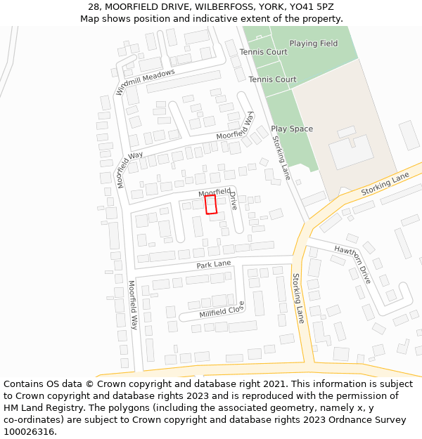 28, MOORFIELD DRIVE, WILBERFOSS, YORK, YO41 5PZ: Location map and indicative extent of plot