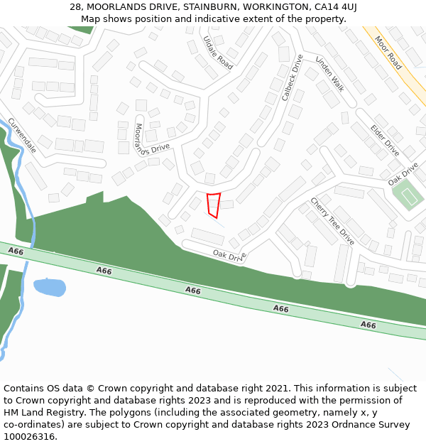 28, MOORLANDS DRIVE, STAINBURN, WORKINGTON, CA14 4UJ: Location map and indicative extent of plot