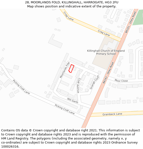 28, MOORLANDS FOLD, KILLINGHALL, HARROGATE, HG3 2FU: Location map and indicative extent of plot