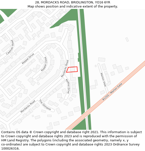 28, MORDACKS ROAD, BRIDLINGTON, YO16 6YR: Location map and indicative extent of plot