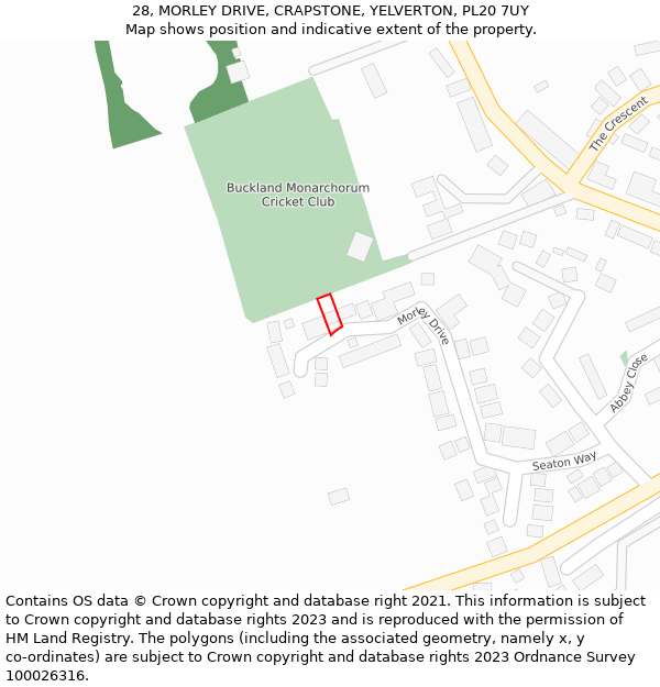 28, MORLEY DRIVE, CRAPSTONE, YELVERTON, PL20 7UY: Location map and indicative extent of plot