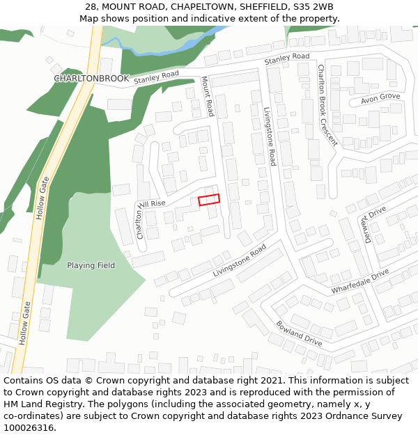 28, MOUNT ROAD, CHAPELTOWN, SHEFFIELD, S35 2WB: Location map and indicative extent of plot
