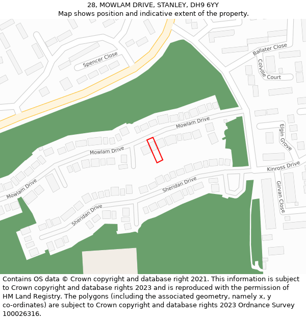 28, MOWLAM DRIVE, STANLEY, DH9 6YY: Location map and indicative extent of plot