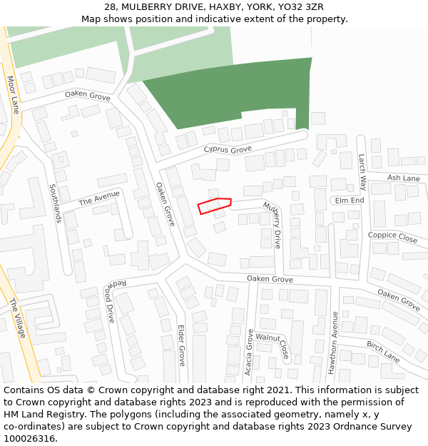 28, MULBERRY DRIVE, HAXBY, YORK, YO32 3ZR: Location map and indicative extent of plot