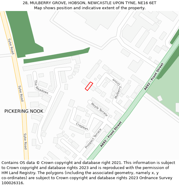 28, MULBERRY GROVE, HOBSON, NEWCASTLE UPON TYNE, NE16 6ET: Location map and indicative extent of plot