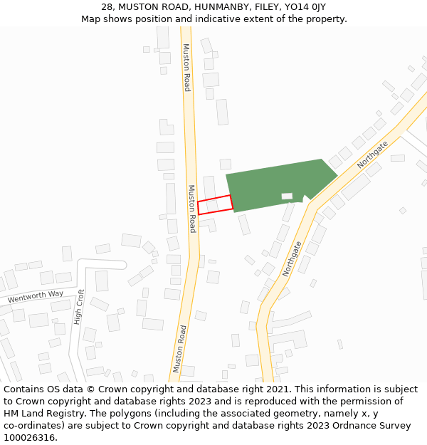 28, MUSTON ROAD, HUNMANBY, FILEY, YO14 0JY: Location map and indicative extent of plot