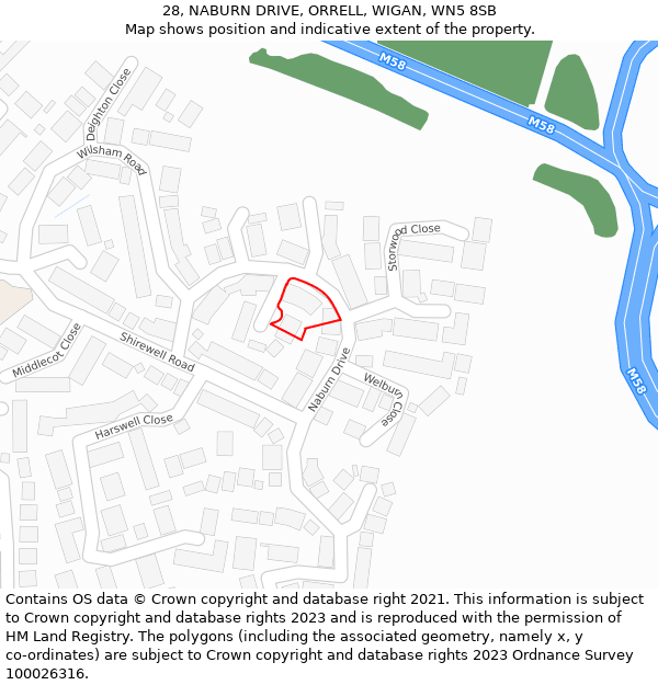 28, NABURN DRIVE, ORRELL, WIGAN, WN5 8SB: Location map and indicative extent of plot