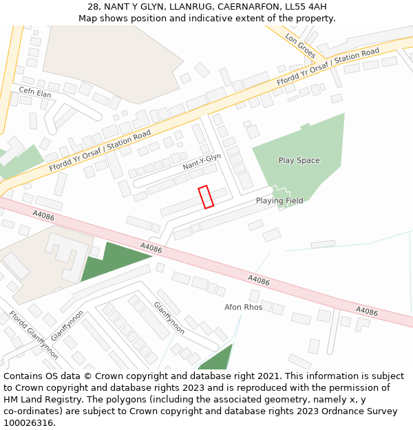 28, NANT Y GLYN, LLANRUG, CAERNARFON, LL55 4AH: Location map and indicative extent of plot