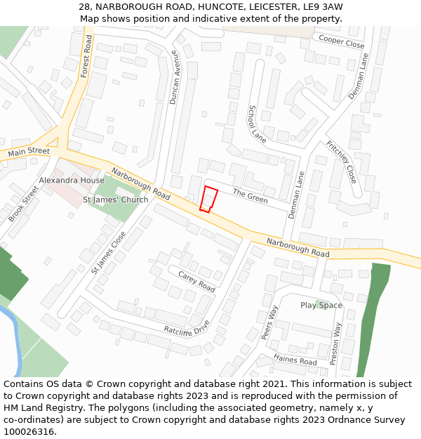 28, NARBOROUGH ROAD, HUNCOTE, LEICESTER, LE9 3AW: Location map and indicative extent of plot